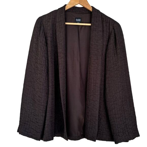 Eileen Fisher Silk Linen Quilted Jacket Size M Open Front Quilted Texture - Picture 1 of 8